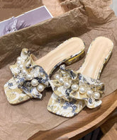 Fashion Ruffled Pearl Chunky Slide Sandals Peep Toe