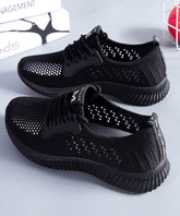 Black Hollow Out Breathable Mesh Splicing Flats