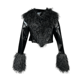 Furry Vegan Leather Cropped Jacket