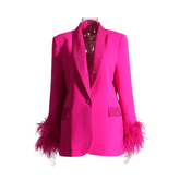 Glam Shawl Lapel Feathered Cuff Blazer