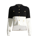 Gold Buttons Contrast Knit Sweater