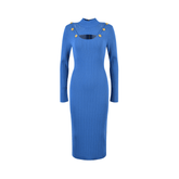 Gold Buttons Peep Knitted Dress