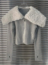 Gray Woolen Collar Knit Sweater