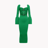 Green Cutout Front Backless Dress