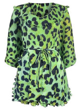 Green Leopard Tie-Up Short Dress