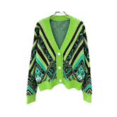 Green Loose Fit Knit Cardigan