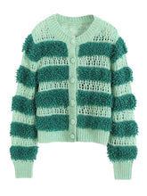 Green Stripes Knit Cardigan