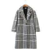 Houndstooth Plaid Mid-Length Coat