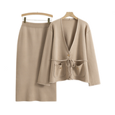 Pre Order: Braided Edge Lace Up V-Neck Loose Top + Midi Skirt