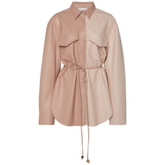 Casual Loose Waistband Faux Leather Shirt