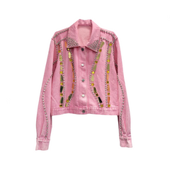 Rhinestone Sequin Pink Denim Jacket