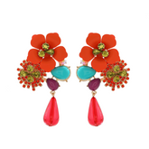 Resin Flower Diamond Studded Retro Earrings