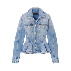 Waist Cinched Single Breasted Denim Jacket