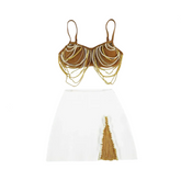Pearl Chain Top + Mini Bandage Tassel Skirt