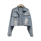 Pearl Distressed Denim Washed Short Jacket