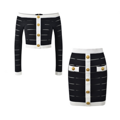 Off Shoulder Knitted Top + Hip Hugging Skirt Set