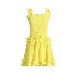 Solid Pleated Wood Ear Short Dress