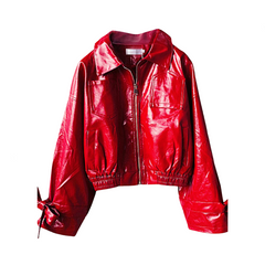 Glossy PU Short Motorcycle Jacket