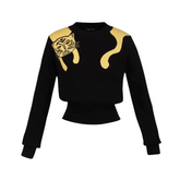 Pre Order: Black Cartoon Jacquard Round Neck Knit Sweater