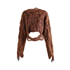 Irregular Tassel Hollow Loose Short Knitted Sweater