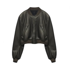 Solid Zip Up Short PU Jacket