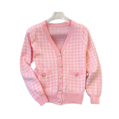 Houndstooth Vintage V-Neck Long Sleeve Cardigan