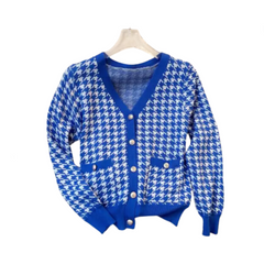 Houndstooth Vintage V-Neck Long Sleeve Cardigan