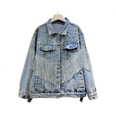 Tassel Diamond Inlaid Short Denim Jacket