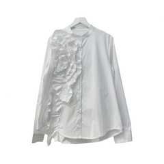 3D Flower Ruffle Edge Irregular Splicing Long Sleeved Shirt
