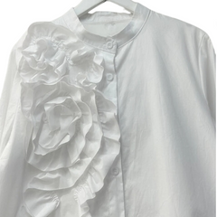 3D Flower Ruffle Edge Irregular Splicing Long Sleeved Shirt