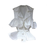 V-Neck Folded Spliced Sleeveless Lace-Up Waist Top