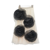3D Mesh Flower High Elastic Waist A-Line Skirt