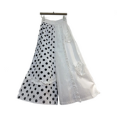 Polka Dot Patchwork 3D Flower Wide Leg Trousers