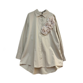 3D Flower Loose Solid Long Sleeved Casual Shirt
