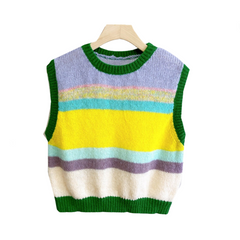 Striped Sleeveless Loose Knitted Vest