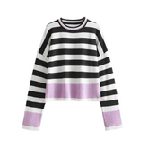 Casual Striped Long Sleeved Round Neck Knitted Sweater