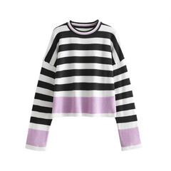 Casual Striped Long Sleeved Round Neck Knitted Sweater