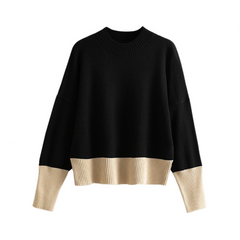 Round Neck Loose Color Block Knitted Sweater