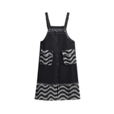 Pre Order: Big Pocket Burr Denim Strap Square Neck Dress