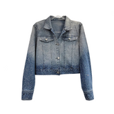 Washed Gradient Long Sleeve Full Diamond Denim Jacket