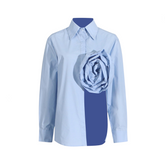 Flower Splicing Hollowed Out Slit Long Sleeved Top