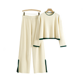 Knitted Short Sweater + Wide Leg Pants Set