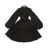 Hollow Out Lantern Sleeve Tie Waist A-Line Dress