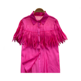 Solid Bubble Sleeve Tassel Blouse