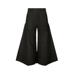 Pleated Wide Leg Elastic Waist Solid Casual Pants