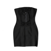 Pre Order: Black Pearl Strapless Sleeveless High Waist Hollow Out Mini Dress