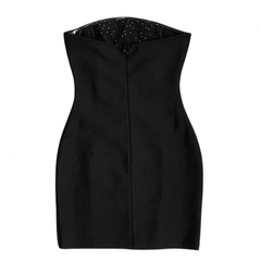 Pre Order: Black Pearl Strapless Sleeveless High Waist Hollow Out Mini Dress