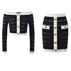 Off Shoulder Knitted Top + Hip Hugging Skirt Set