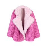 Pink Faux Fur Patchwork Fluffy Coat