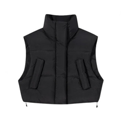 Stand Collar Solid Short Puffer Vest